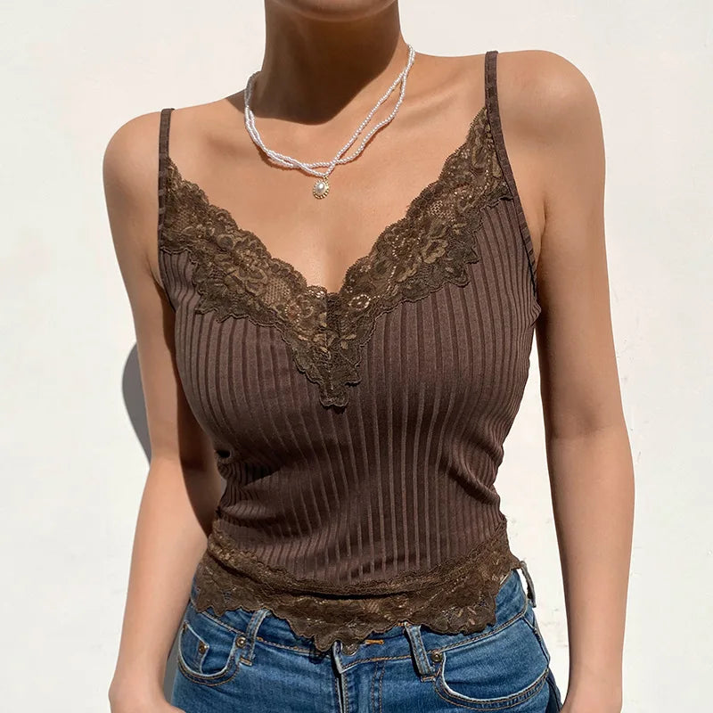 Goth Aesthetic Lace Patchwork Tank Tops