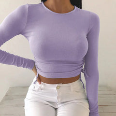Sexy O-Neck Long Sleeve Bodycon Cropped Tops