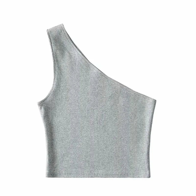 One Shoulder Cropped Tanks Top