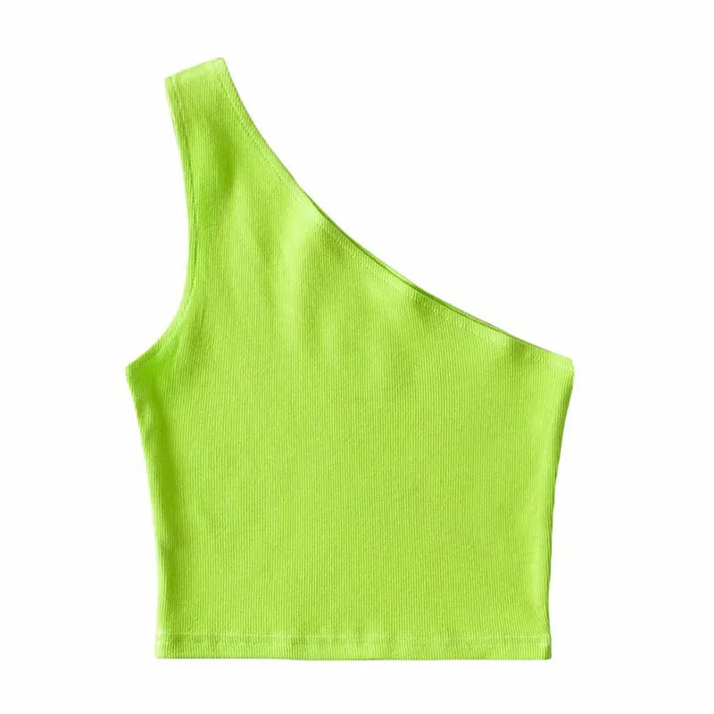 One Shoulder Cropped Tanks Top