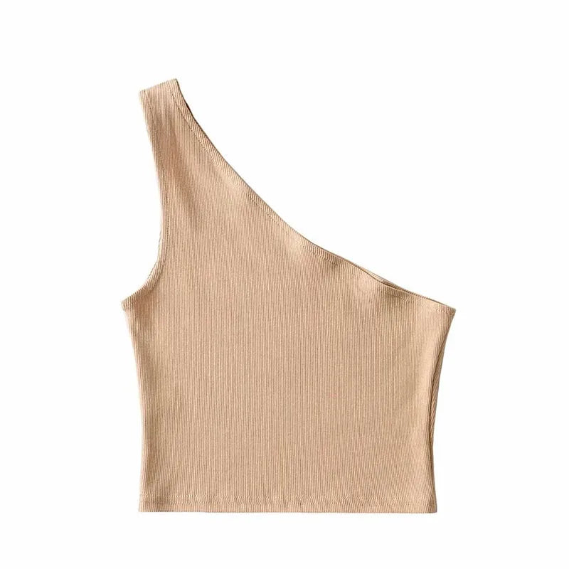 One Shoulder Cropped Tanks Top