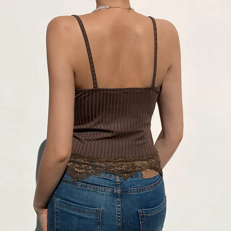 Goth Aesthetic Lace Patchwork Tank Tops