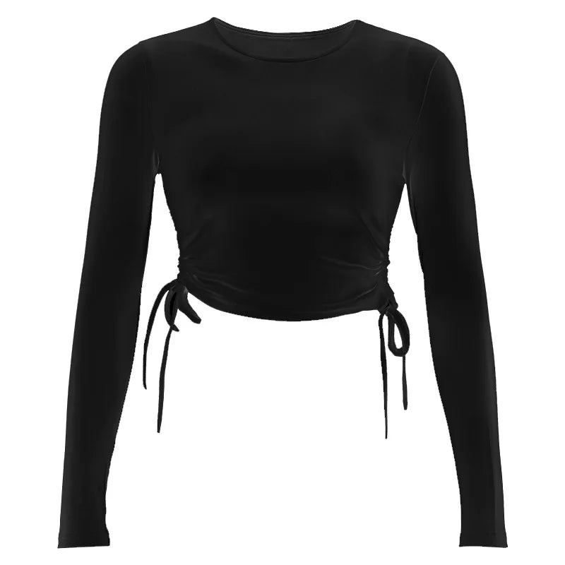 Sexy O-Neck Long Sleeve Bodycon Cropped Tops