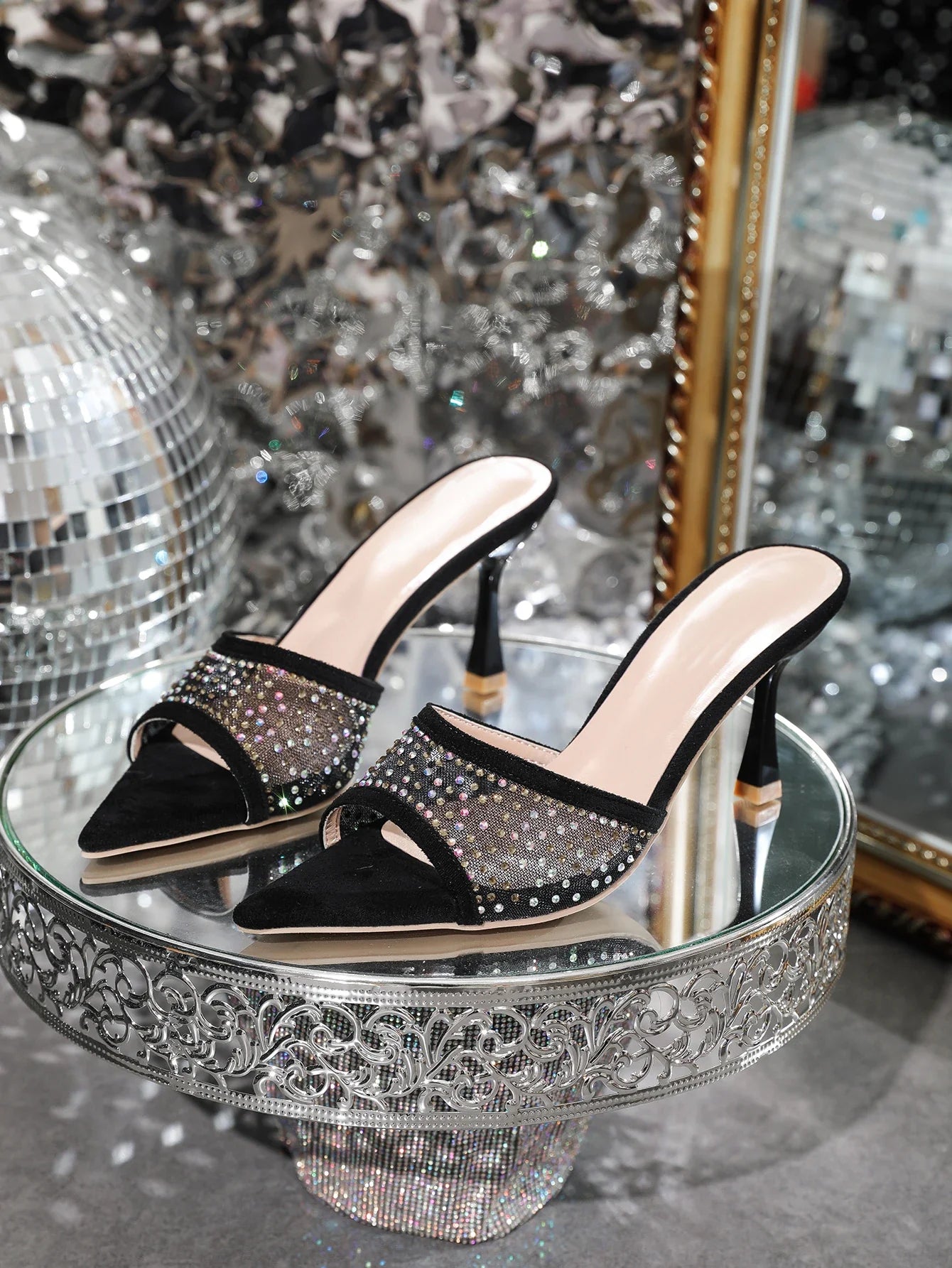 Rhinestone Slippers High Heel High Heels Open Toe Party High Heel