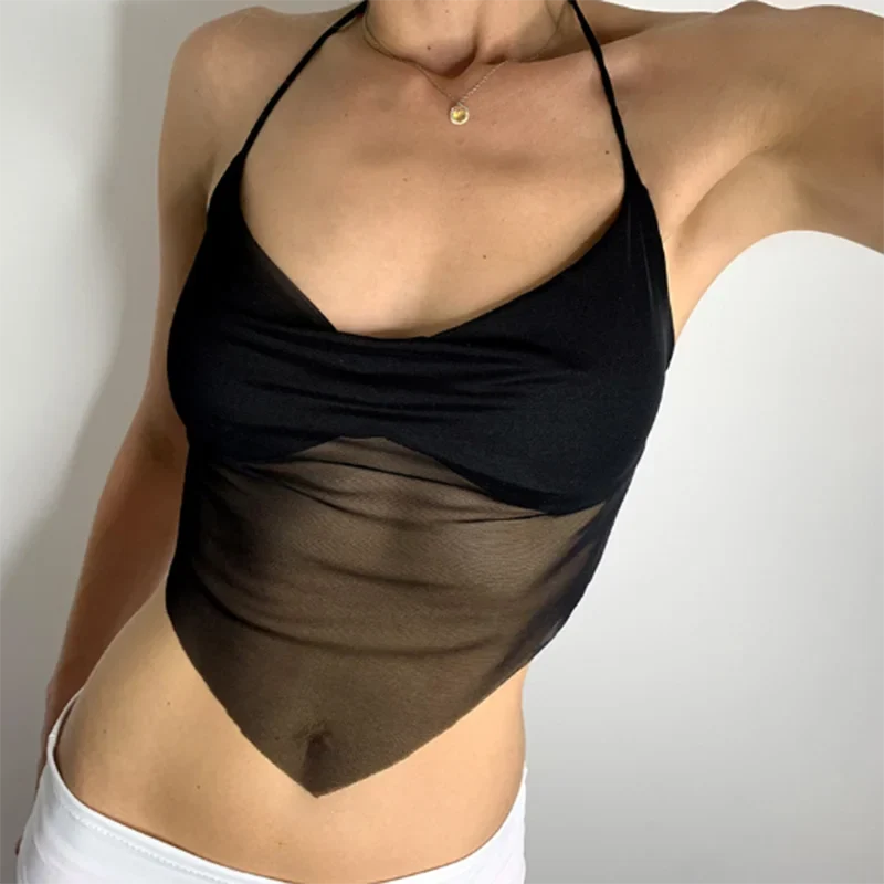 Sexy Transparent y2k Mesh Halter Tops