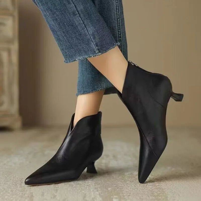 High Quality Commuting Office Pointed Toe Women's Ankle Boots Zipper Low Heel Pumps