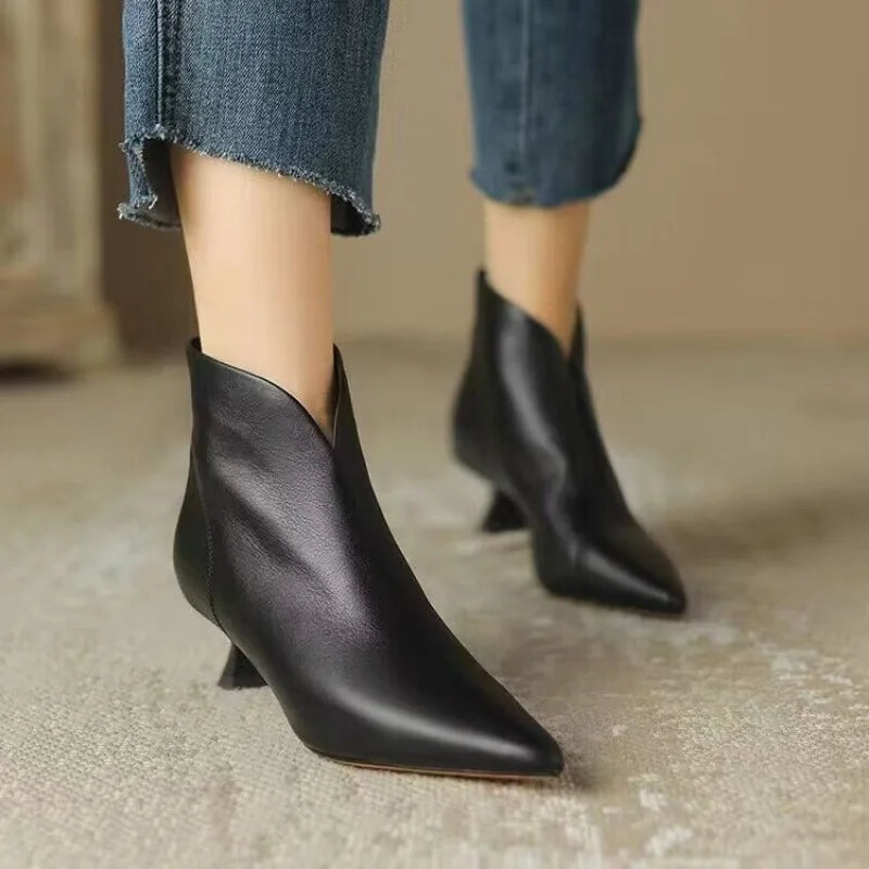 High Quality Commuting Office Pointed Toe Women's Ankle Boots Zipper Low Heel Pumps
