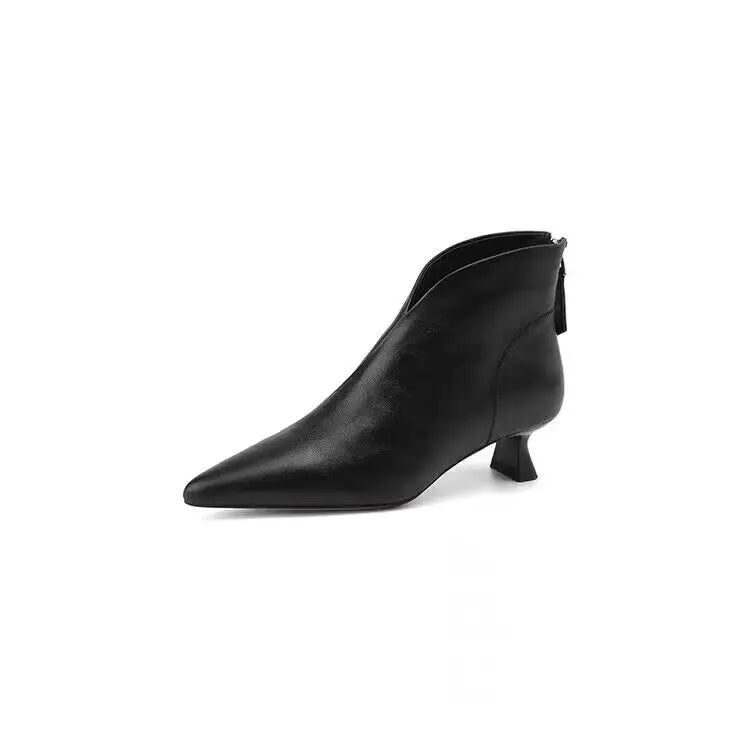 High Quality Commuting Office Pointed Toe Women's Ankle Boots Zipper Low Heel Pumps