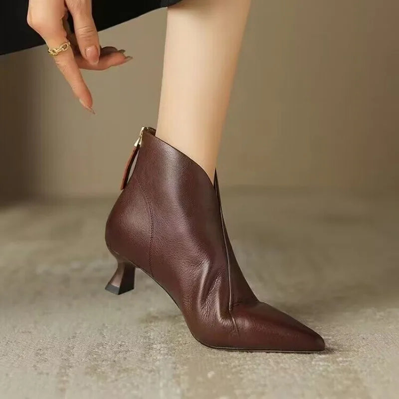 High Quality Commuting Office Pointed Toe Women's Ankle Boots Zipper Low Heel Pumps