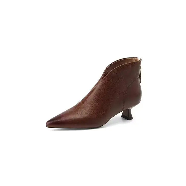 High Quality Commuting Office Pointed Toe Women's Ankle Boots Zipper Low Heel Pumps