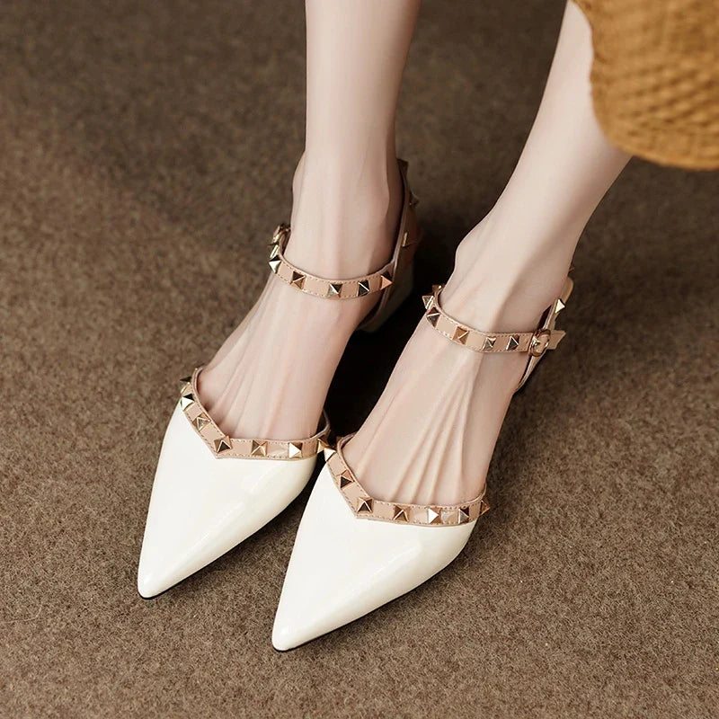 Classic Rivet Design Casual Women's Slingback Dating Shoes Low Heel Pumps