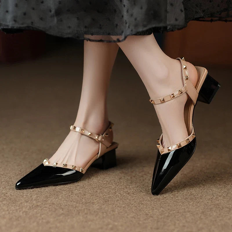 Classic Rivet Design Casual Women's Slingback Dating Shoes Low Heel Pumps