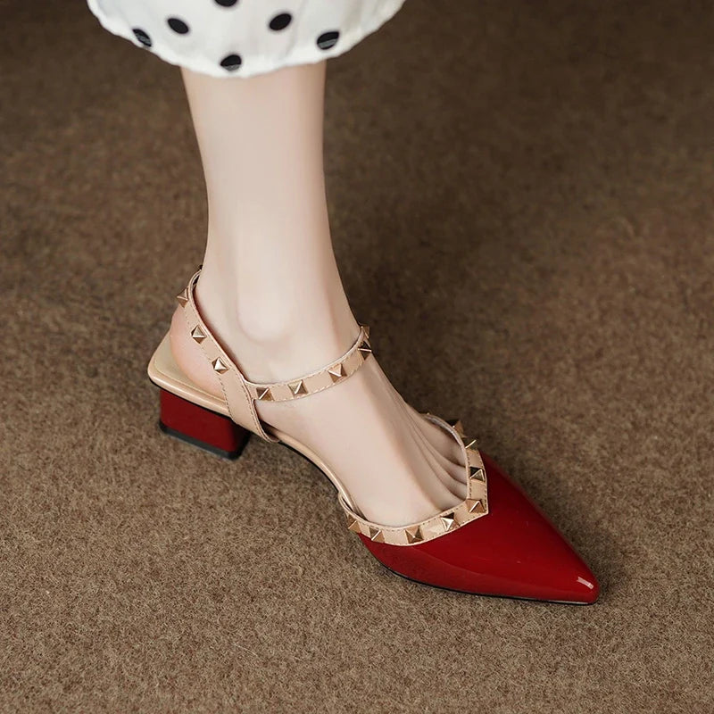 Classic Rivet Design Casual Women's Slingback Dating Shoes Low Heel Pumps