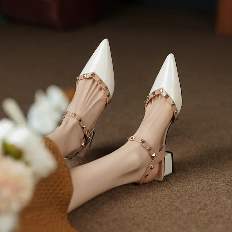 Classic Rivet Design Casual Women's Slingback Dating Shoes Low Heel Pumps