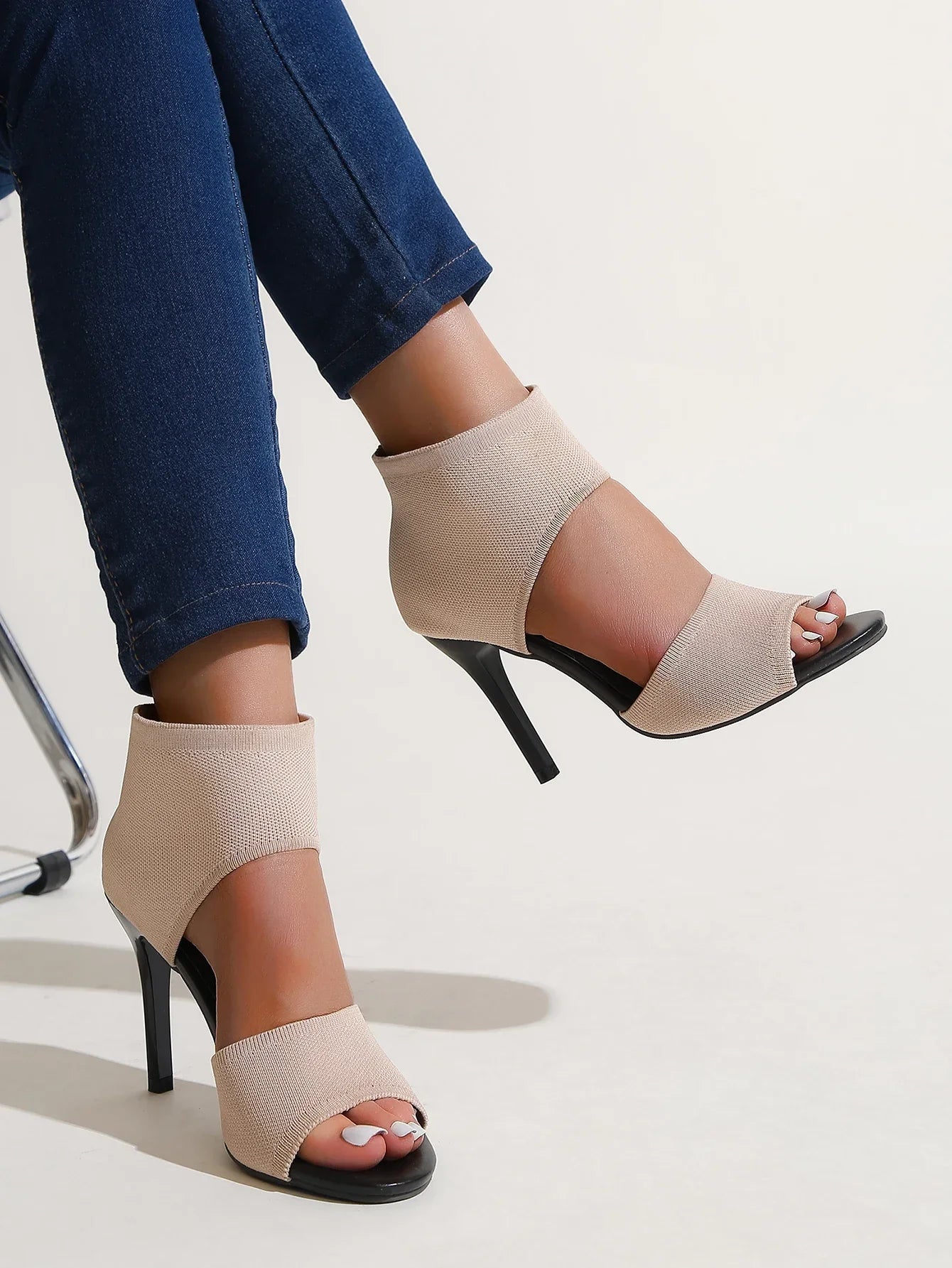 Hot Designer Knitted High Heel Open Toe Leopard Print High Heel