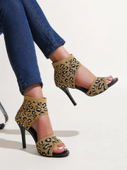 Hot Designer Knitted High Heel Open Toe Leopard Print High Heel