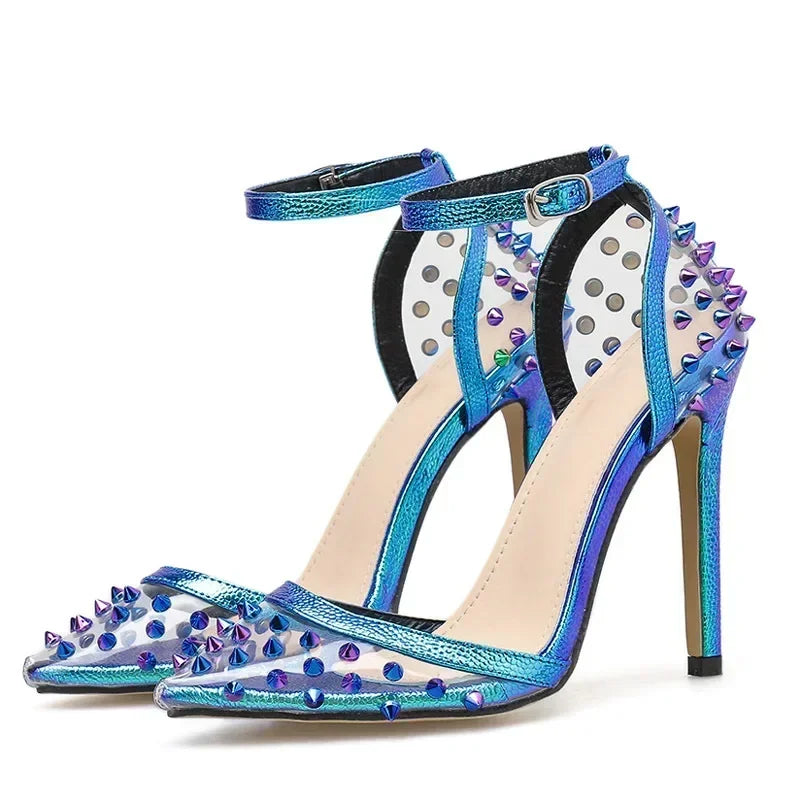 Hot Colorful Rivet Transparent PVC Buckle Strap Party High Heel