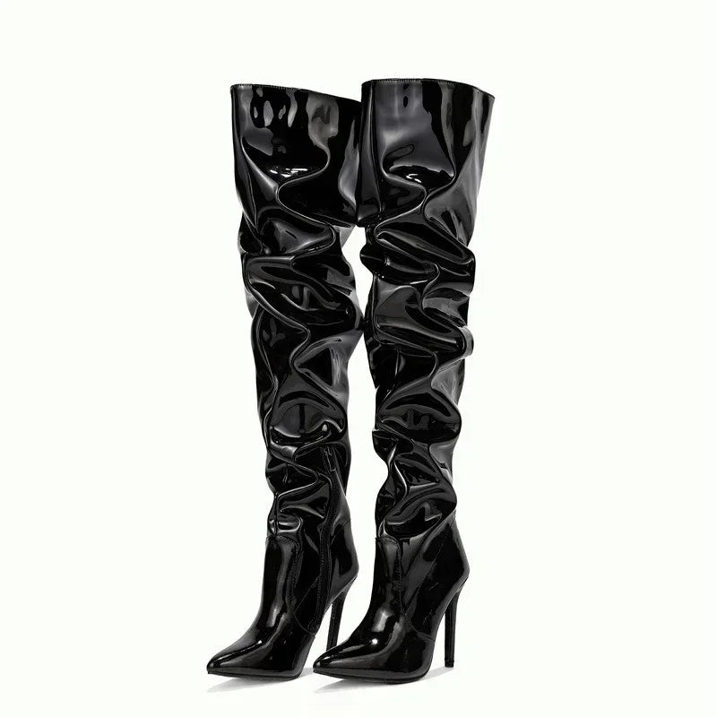 Modern Hot Autumn Patent Leather Over-the-knee Slim High Heel