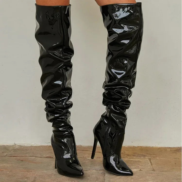 Modern Hot Autumn Patent Leather Over-the-knee Slim High Heel