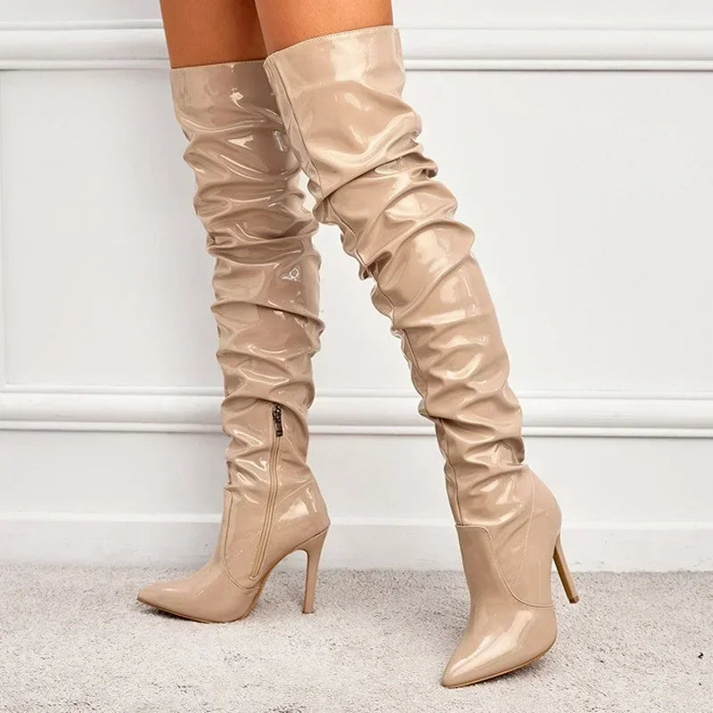 Modern Hot Autumn Patent Leather Over-the-knee Slim High Heel