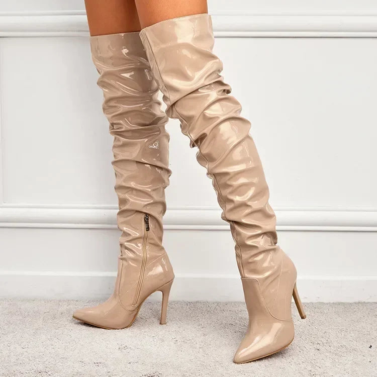 Modern Hot Autumn Patent Leather Over-the-knee Slim High Heel