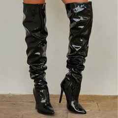 Modern Hot Autumn Patent Leather Over-the-knee Slim High Heel