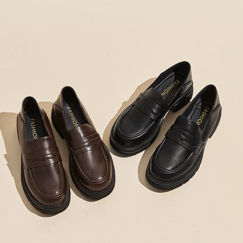 Lolita JK Shallow Mid Heels PU Leather Japan Style Students Loafers
