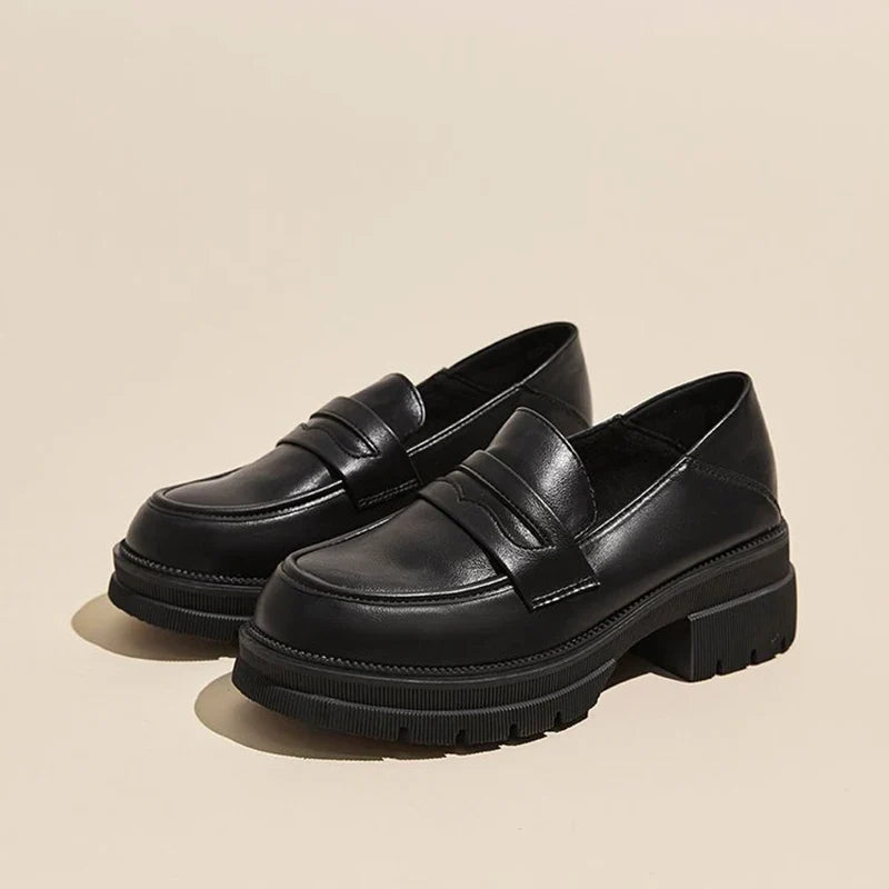 Lolita JK Shallow Mid Heels PU Leather Japan Style Students Loafers