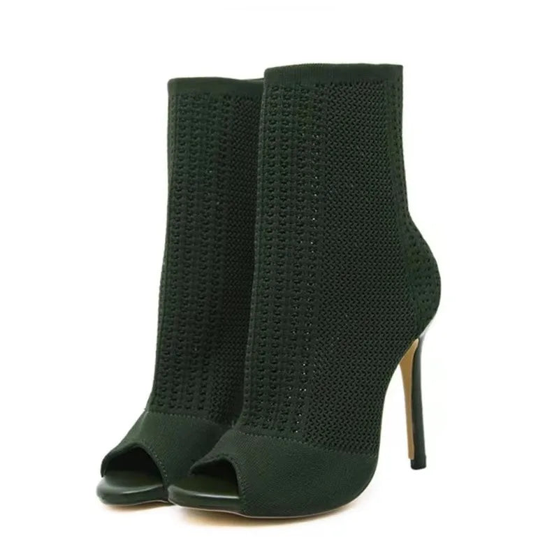 Peep Toe Stretch Fabric Hollow Out Breathable High Heel Party High Heel