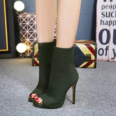 Peep Toe Stretch Fabric Hollow Out Breathable High Heel Party High Heel
