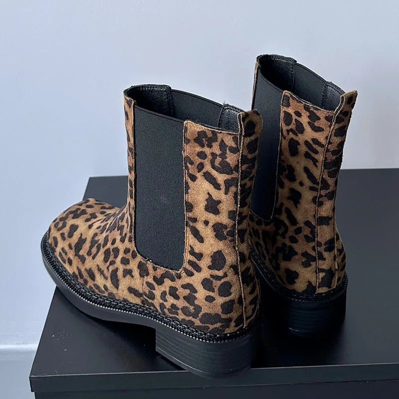 Leopard Print Slip On Western Flats Designer Ankle Boot