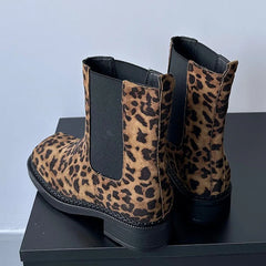 Leopard Print Slip On Western Flats Designer Ankle Boot