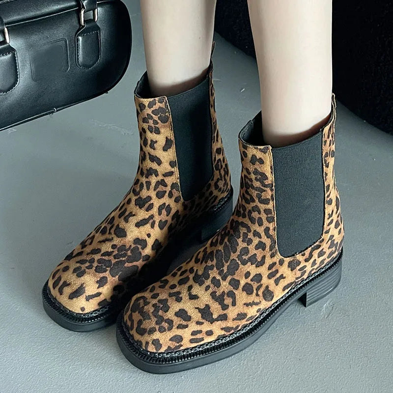 Leopard Print Slip On Western Flats Designer Ankle Boot