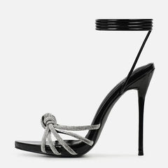 Bold New Arrival Silver Crystal Narrow Band Open Toe High Heel