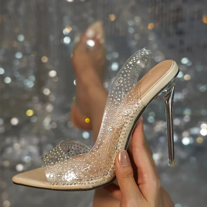 Trendy Crystal Rhinestone Transparent High Heel Wedding Party High Heel