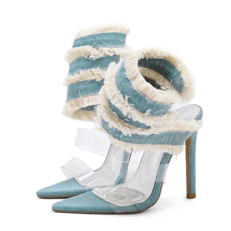 New Design Denim Ankle Snake High Heel