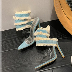 New Design Denim Ankle Snake High Heel