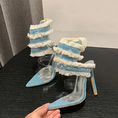 New Design Denim Ankle Snake High Heel