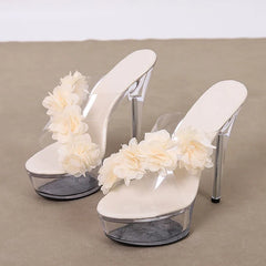 New Pink Flowers Transparent High Heel High Heel