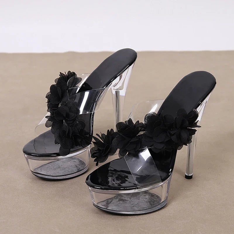 New Pink Flowers Transparent High Heel High Heel