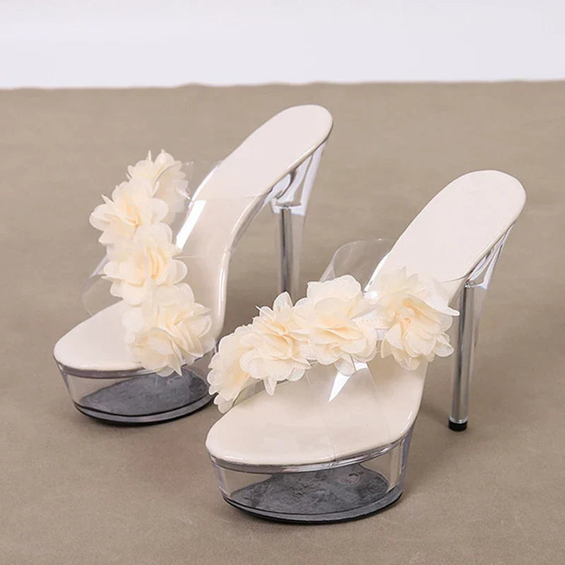 New Pink Flowers Transparent High Heel High Heel