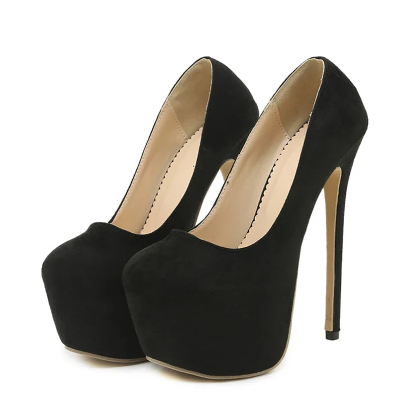Spring Autumn Platform Black Round Toe Super High High Heel