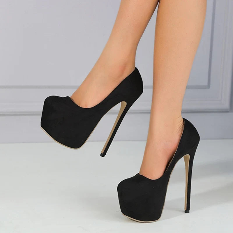 Spring Autumn Platform Black Round Toe Super High High Heel
