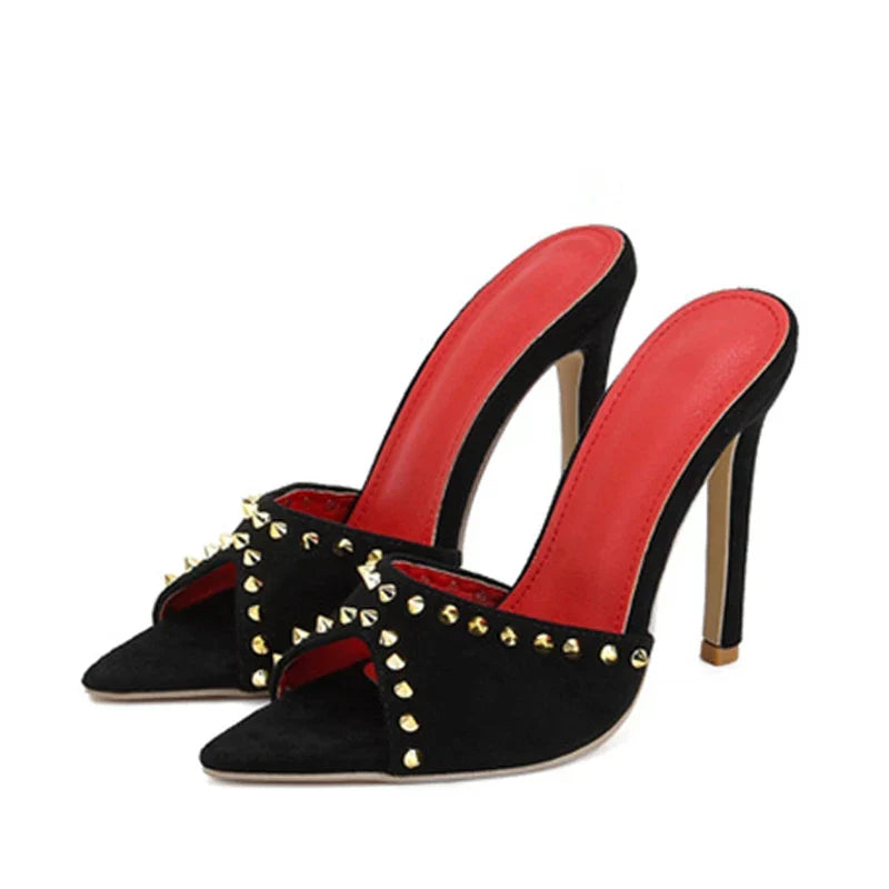 Trendy Metal Rivet Designer High Heel Mules High Heel