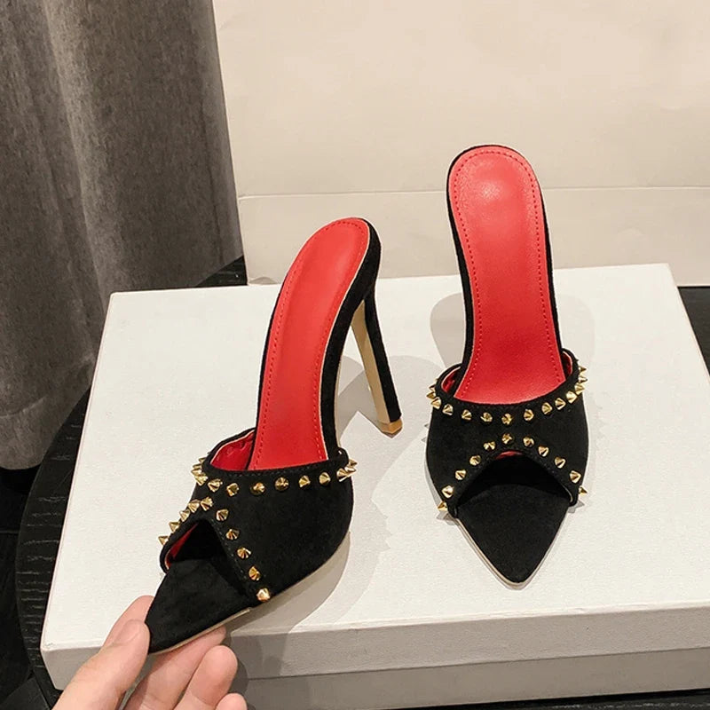 Trendy Metal Rivet Designer High Heel Mules High Heel