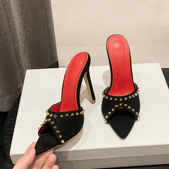 Trendy Metal Rivet Designer High Heel Mules High Heel