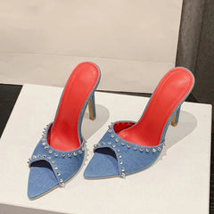 Trendy Metal Rivet Designer High Heel Mules High Heel