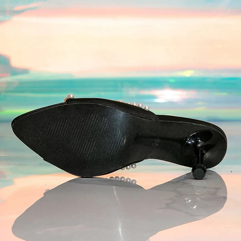 Trendy Pearl Designer Pointed Thin High Heel High Heel