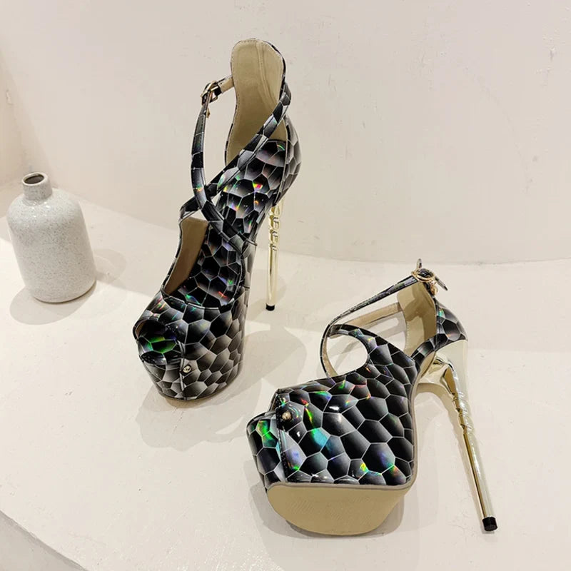 Platform High Heel Snake Print Peep Toe High Heel