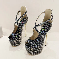 Platform High Heel Snake Print Peep Toe High Heel